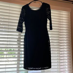 Black Lace Midi Dress, Gold zipper down the back, Size:2